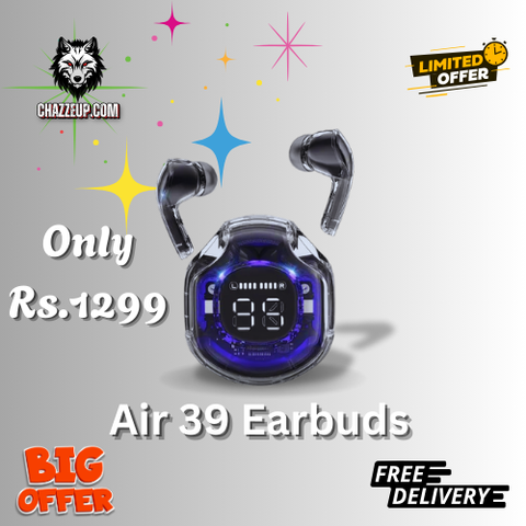 Air 39 Wireless Bluetooth Earbuds | Transparent Design, LED Display & Deep Bass 🎧🔋